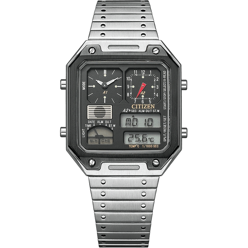 CITIZEN 星辰 80年代復古設計 方型電子腕錶 JG2126-69E 黑面