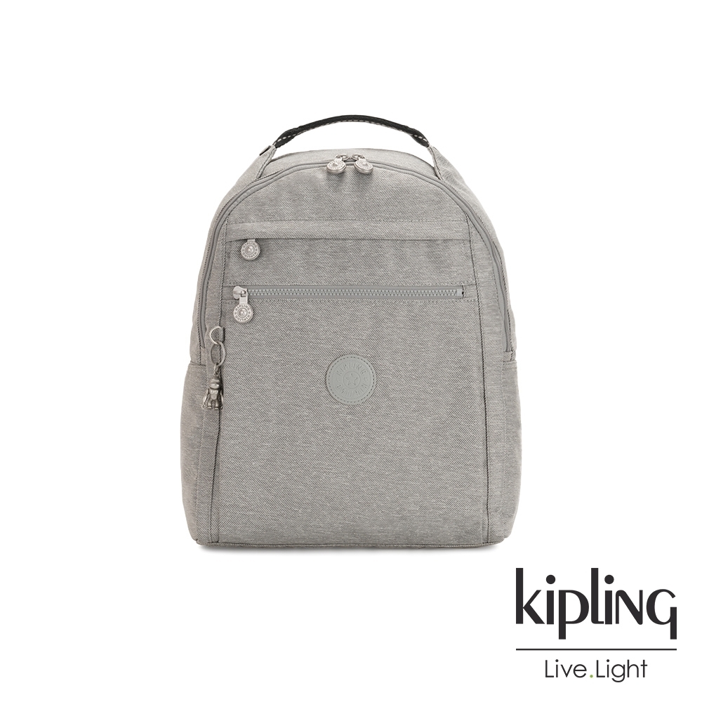 Kipling 清新柔和丹寧灰多袋實用後背包-MICAH