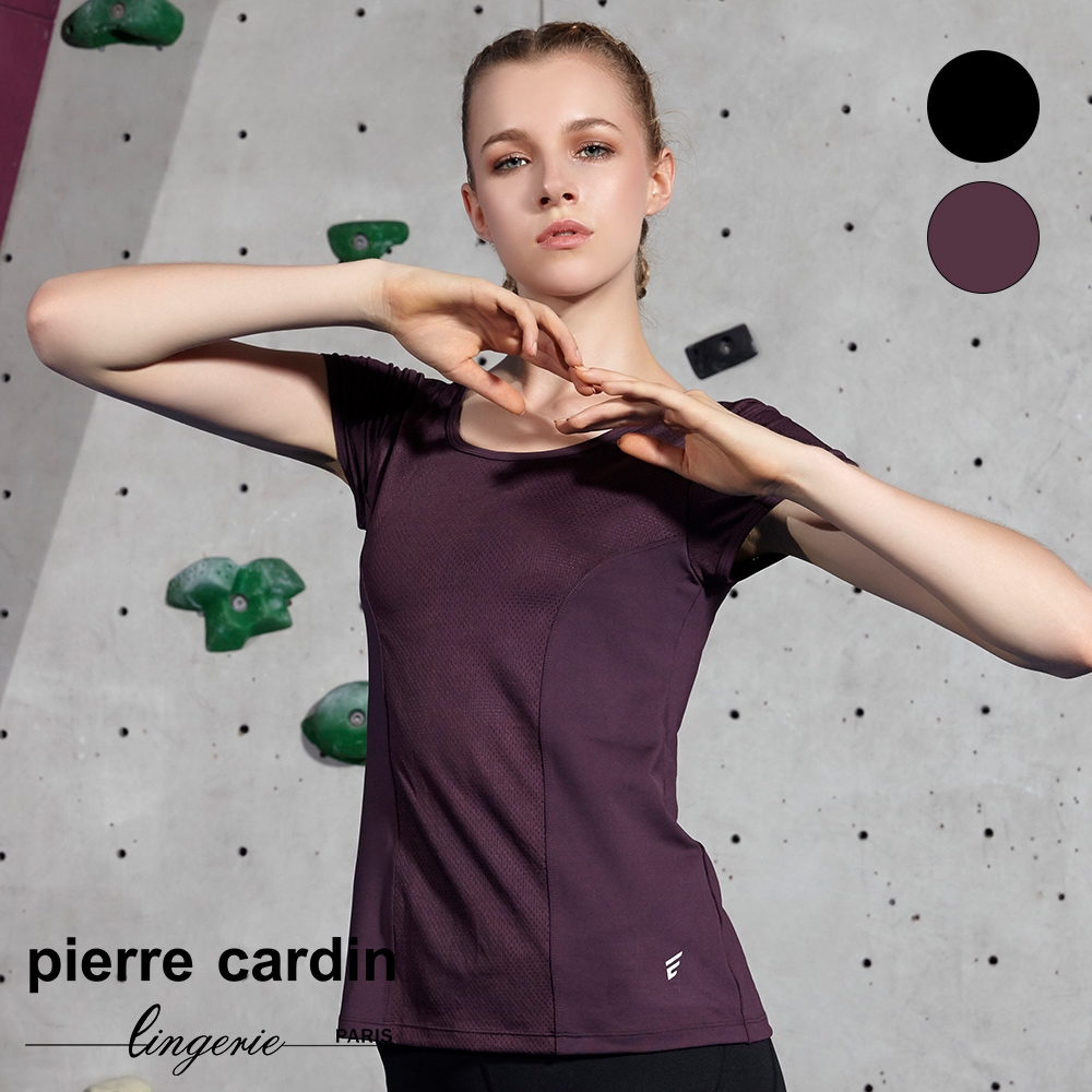 【pierre cardin 女性內衣】立體線條剪接合身運動短袖-深紫