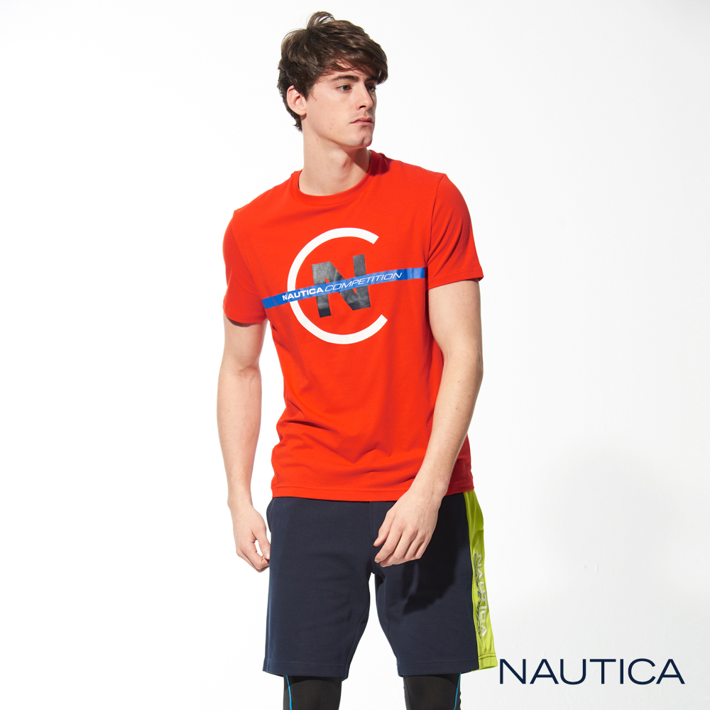 Nautica COMPETITION系列修身彈性短袖T恤-橘紅