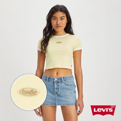 Levis 女款 復古滾邊短版T恤 / 修身版型 / 千禧炫彩Logo徽章 鵝黃