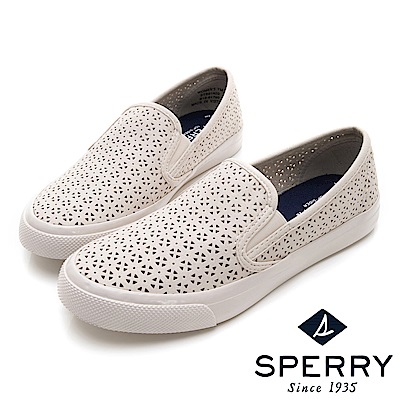 SPERRY 粉嫩雕花舒適牛皮休閒鞋(女)-象牙白