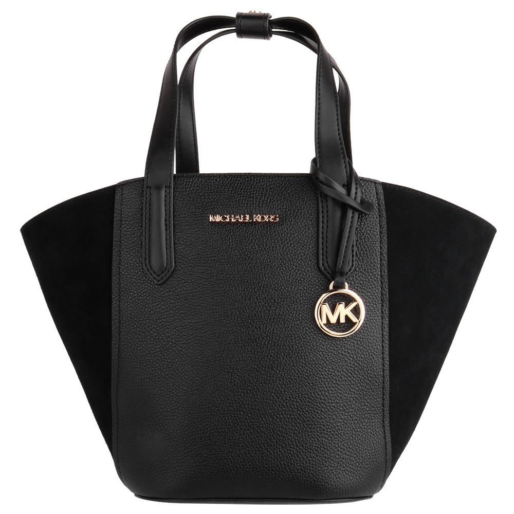 MICHAEL KORS - 金字扇形麂皮拚皮革肩背托特包 (黑) 中