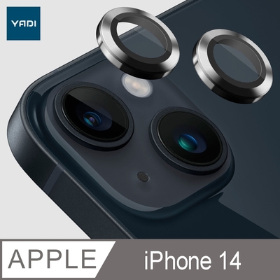 【YADI】iPhone 14 標靶鏡頭保護貼/定位輔助器/鋁合金屬邊框/鏡頭全包覆式/9H硬度/AR光學/抗指紋-2入-金色