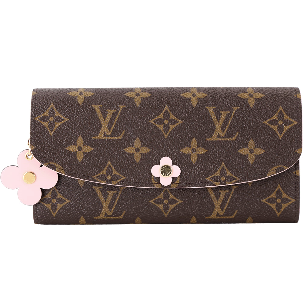 LV M64202 EMILIE Monogram 經典圖騰花朵釦式長夾