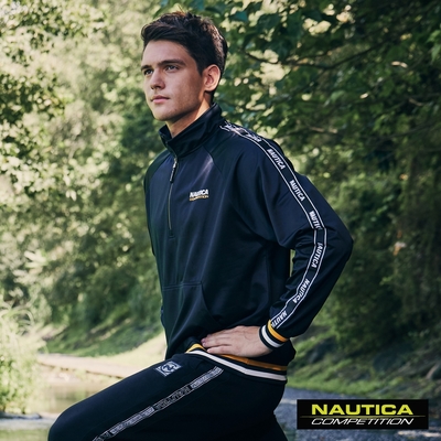 Nautica男裝 COMPETITION立領雙肩織條修身衝鋒衣-黑