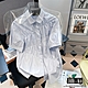 JILLI-KO 學院風褶皺拼接短袖襯衫- 藍/白 product thumbnail 1