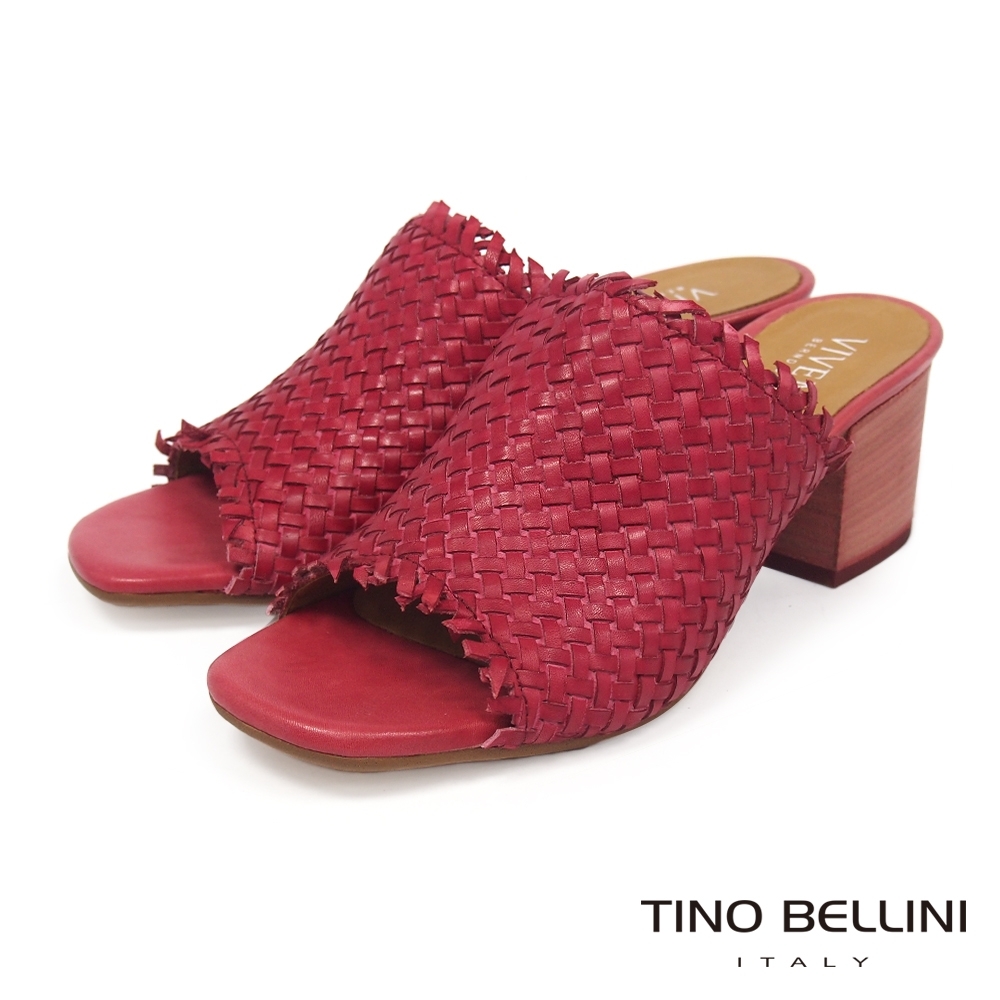 Tino Bellini 歐洲進口編織工藝高跟涼拖鞋-紅