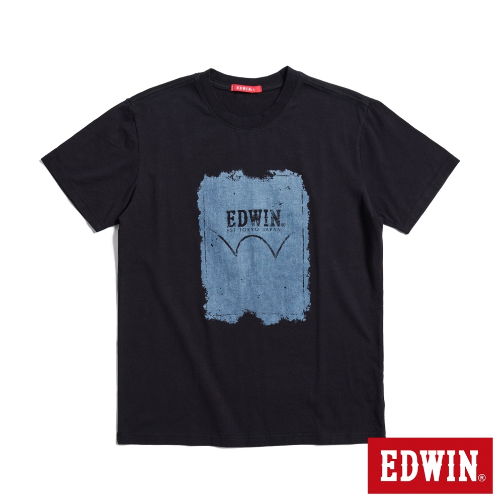 EDWIN 人氣復刻款 牛仔印花LOGO短袖T恤-男-黑色