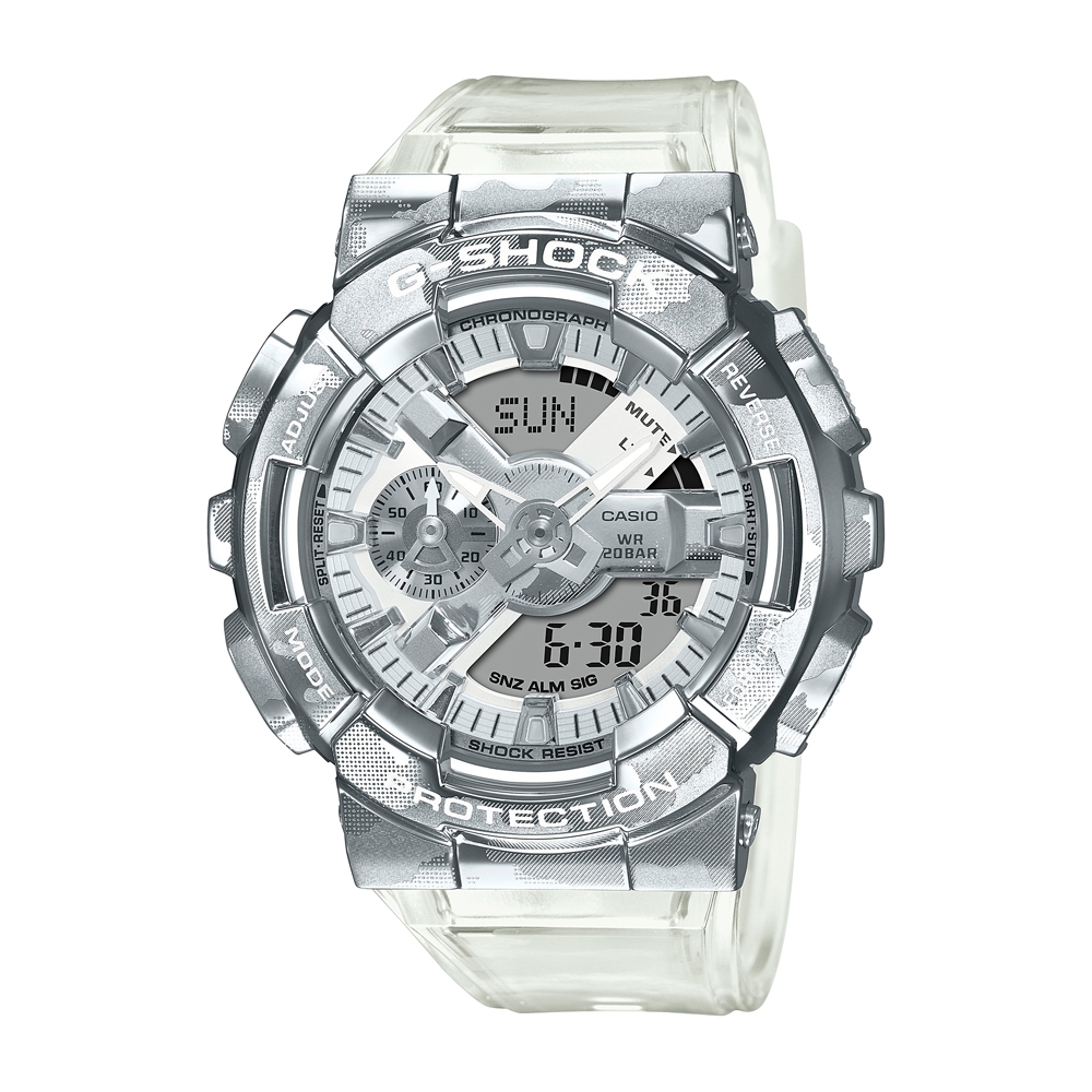 CASIO卡西歐 G-SHOCK 冰酷迷彩 金屬錶圈 半透明錶帶 GM-110SCM-1A_48.8mm