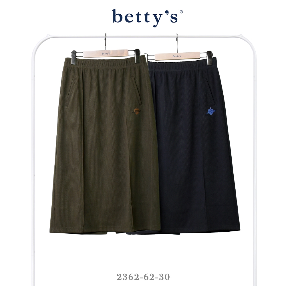 betty’s貝蒂思 腰鬆緊愛心星球刺繡直條壓紋八分裙(共二色)