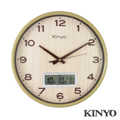 KINYO LCD顯示木紋掛鐘