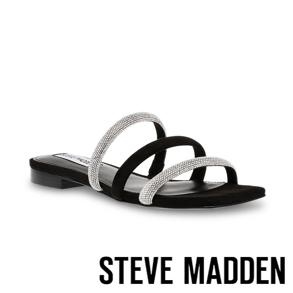 STEVE MADDEN-ADAIRE 鑽面三帶平底涼拖鞋-黑色