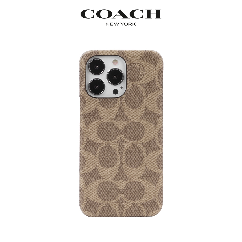 【COACH】iPhone 14 Plus 精品手機殼 卡其色經典大C