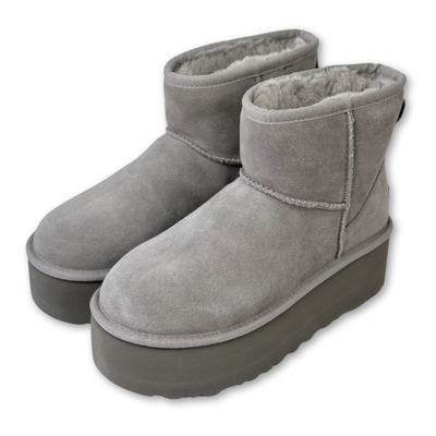 UGG Classic Mini Platform 厚底中幫雪靴 灰色 女 真皮短靴 羊毛一體 保暖加絨休閒靴 防潑水雪地靴 1134991