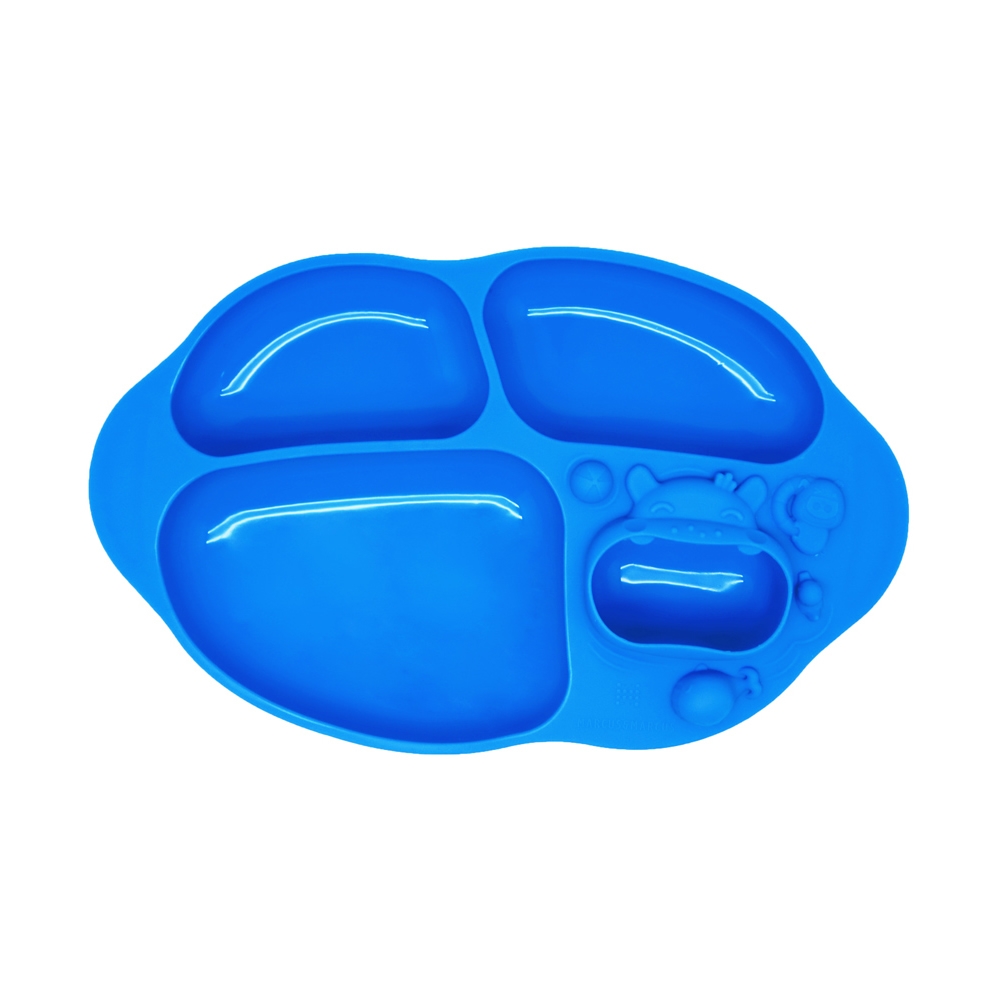 【MARCUS&MARCUS】動物樂園造型吸力分隔餐盤-河馬(藍)