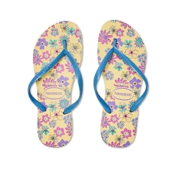 Havaianas Slim Romance 女鞋 黃藍色 拖鞋 夾腳拖 人字拖 碎花 拖鞋 4136977-7598W