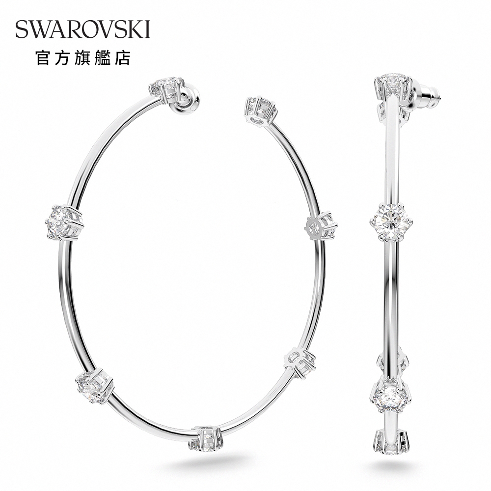 SWAROVSKI 施華洛世奇 Constella 大圈耳環圓形切割, 白色, 鍍白金色