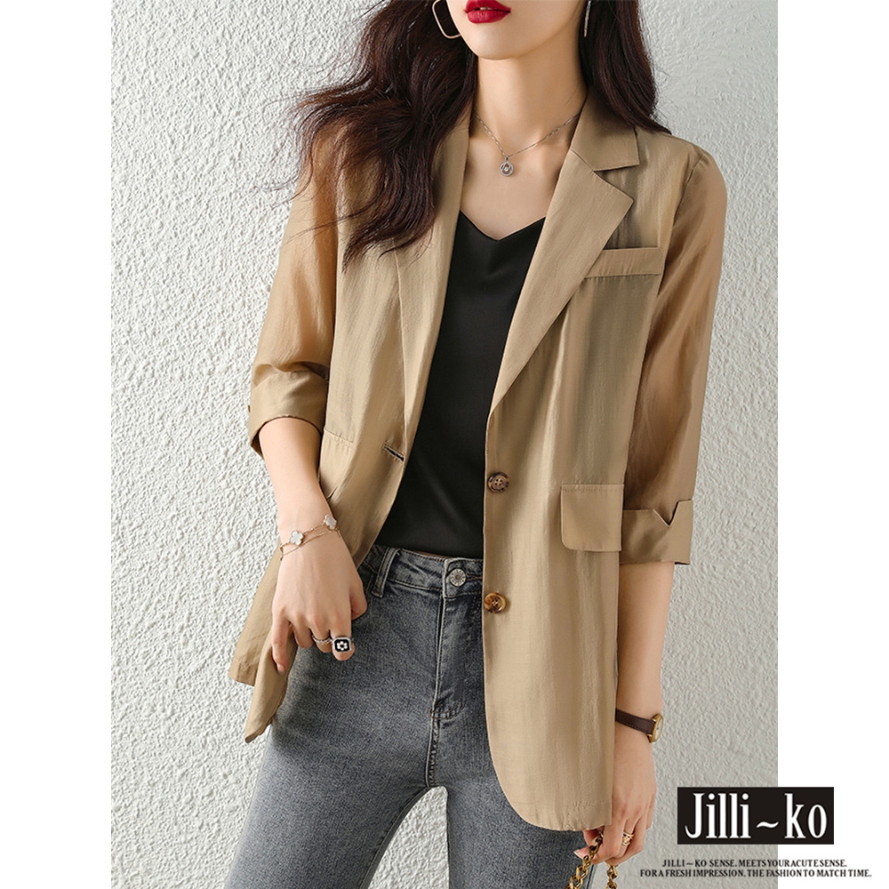 JILLI-KO 韓版新款高級感絲質感薄款西裝外套- 咖啡