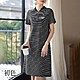 初色 微立領撞色條紋刺繡短袖連衣裙連身洋裝長洋裝-黑白條紋-33979(M-2XL可選) product thumbnail 1