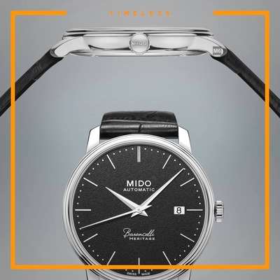 MIDO美度 官方授權M6 Baroncelli 永恆超薄系列 黑粒面皮帶款39㎜(M0274071605000)