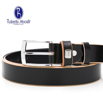 【Roberto Mocali】(RM-8209BKF)扣洞式皮帶-黑色