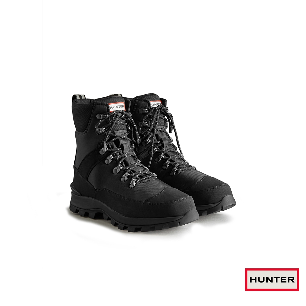 HUNTER - 男鞋-聚脂纖維防水綁帶軍靴-黑色