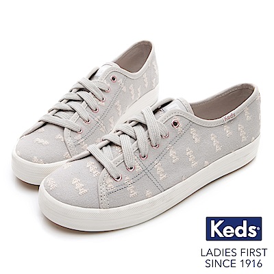 Keds KICKSTART 森林刺繡綁帶休閒鞋-淺灰色