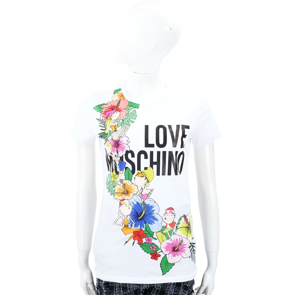 LOVE MOSCHINO 扶桑花女孩白色棉質短T恤