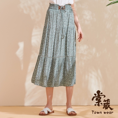 【TOWNWEAR棠葳】浪漫滿版碎花綁結長裙(女下著/印花/蝴蝶結/鬆緊腰頭)