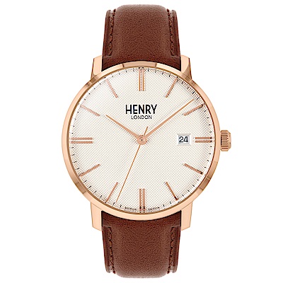 Henry London 英式簡約真皮手錶-米X玫瑰金框X棕/40mm