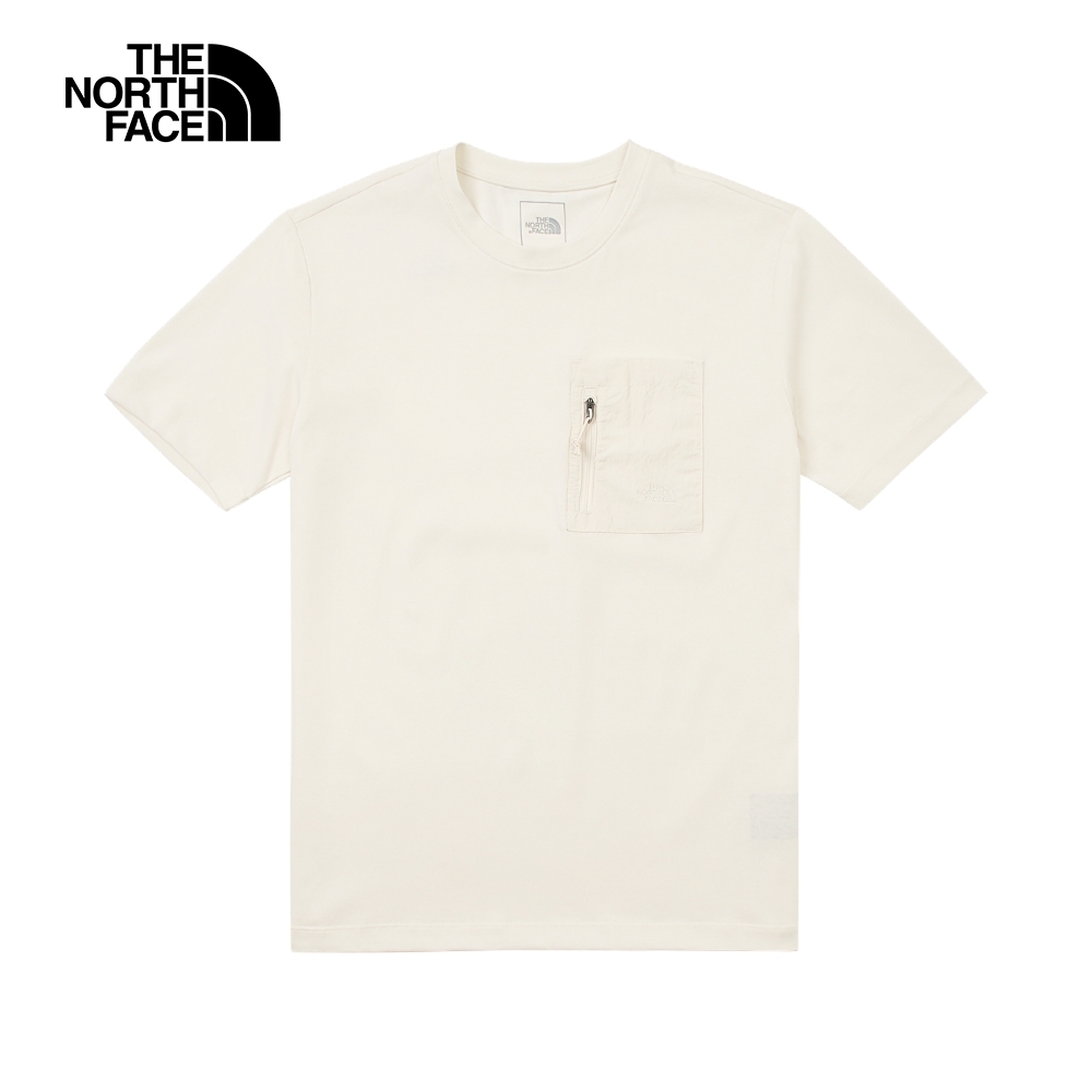 【The North Face 官方旗艦】北面男款米白色拉鍊胸袋舒適短袖T恤｜87V7QLI