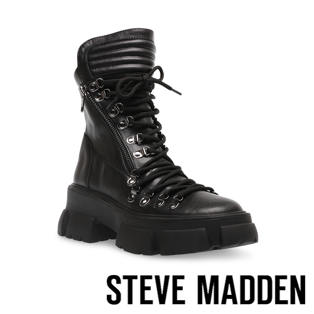 STEVE MADDEN-TRAILBLAZER 厚底綁帶中筒靴-黑色 product image 1