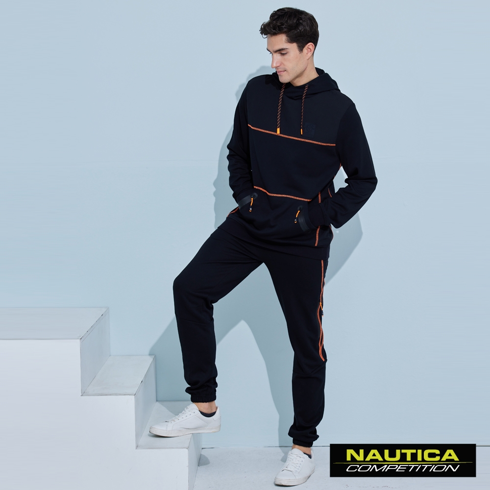 Nautica 男裝 COMPETITION潮流滾邊運動長褲-黑