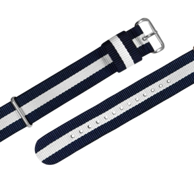 Watchband DW 各品牌通用 不鏽鋼扣頭 尼龍錶帶-藍x白