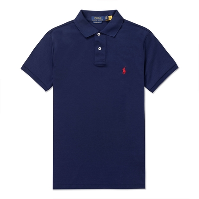 polo ralph lauren rl 熱銷刺繡小馬透氣排汗短袖polo衫(custom slim fit)-深藍色