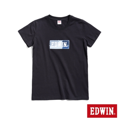 EDWIN 再生系列 CORE拼布 BOX LOGO短袖T恤-女-黑色