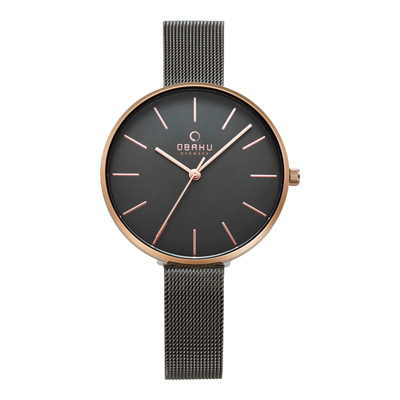 OBAKU 極簡風淑女錶-槍灰x玫瑰金-V211LXVJMJ-36mm