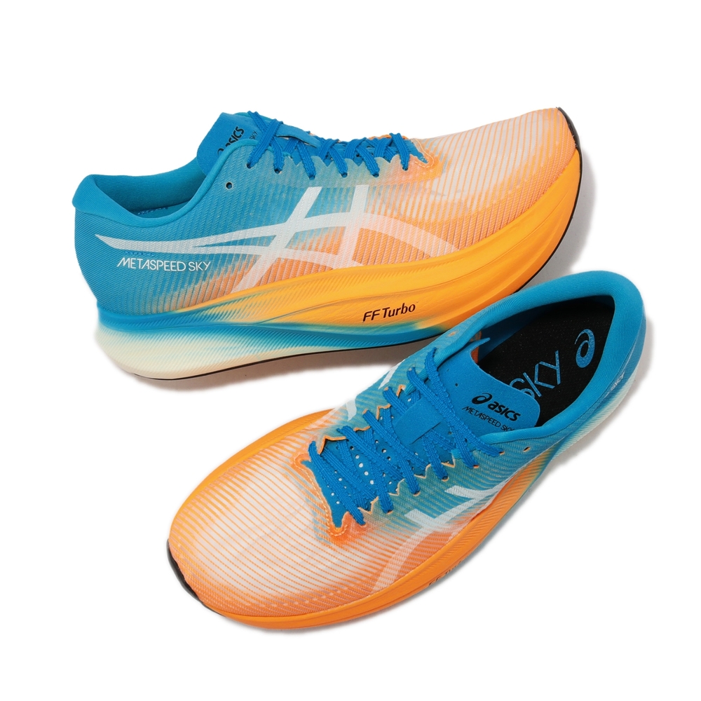 Asics 競速跑鞋Metaspeed Sky 男鞋水藍亮橘碳板回彈運動鞋亞瑟士