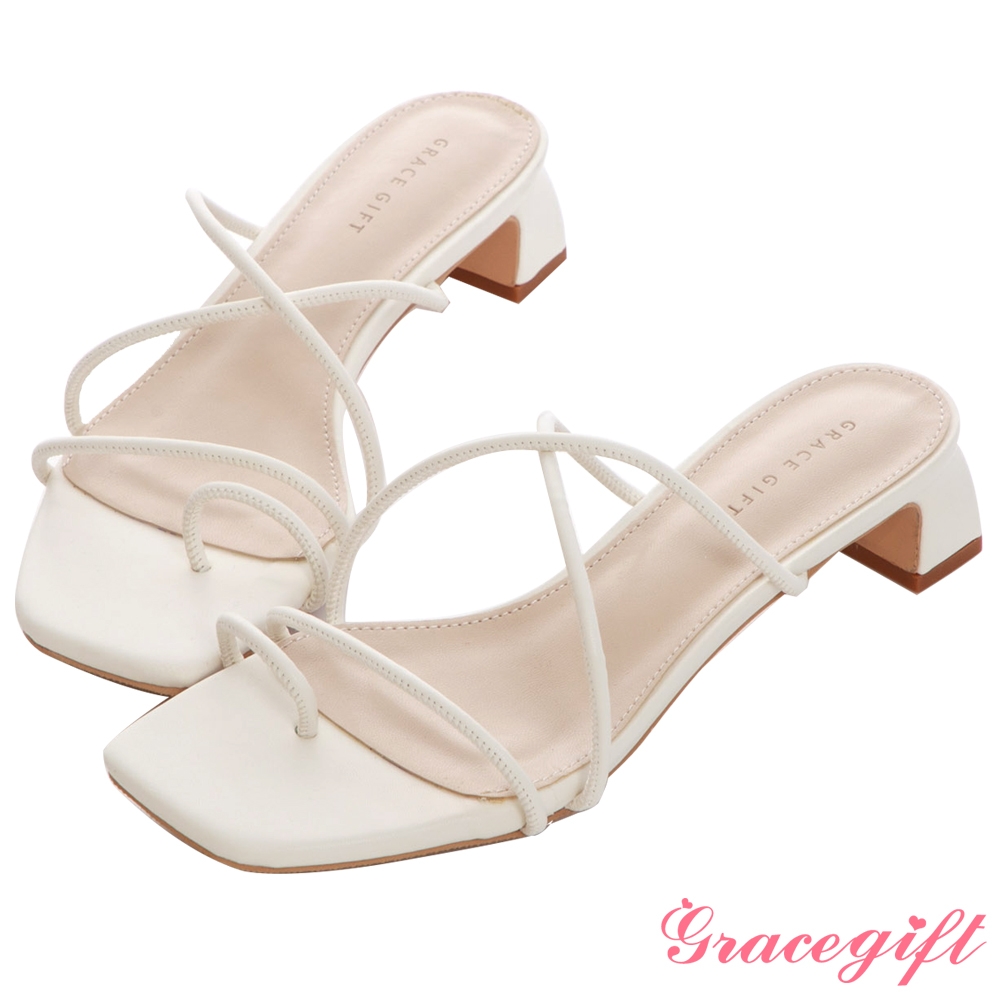 Grace gift-交叉細帶套趾扁跟拖鞋 米白 product image 1