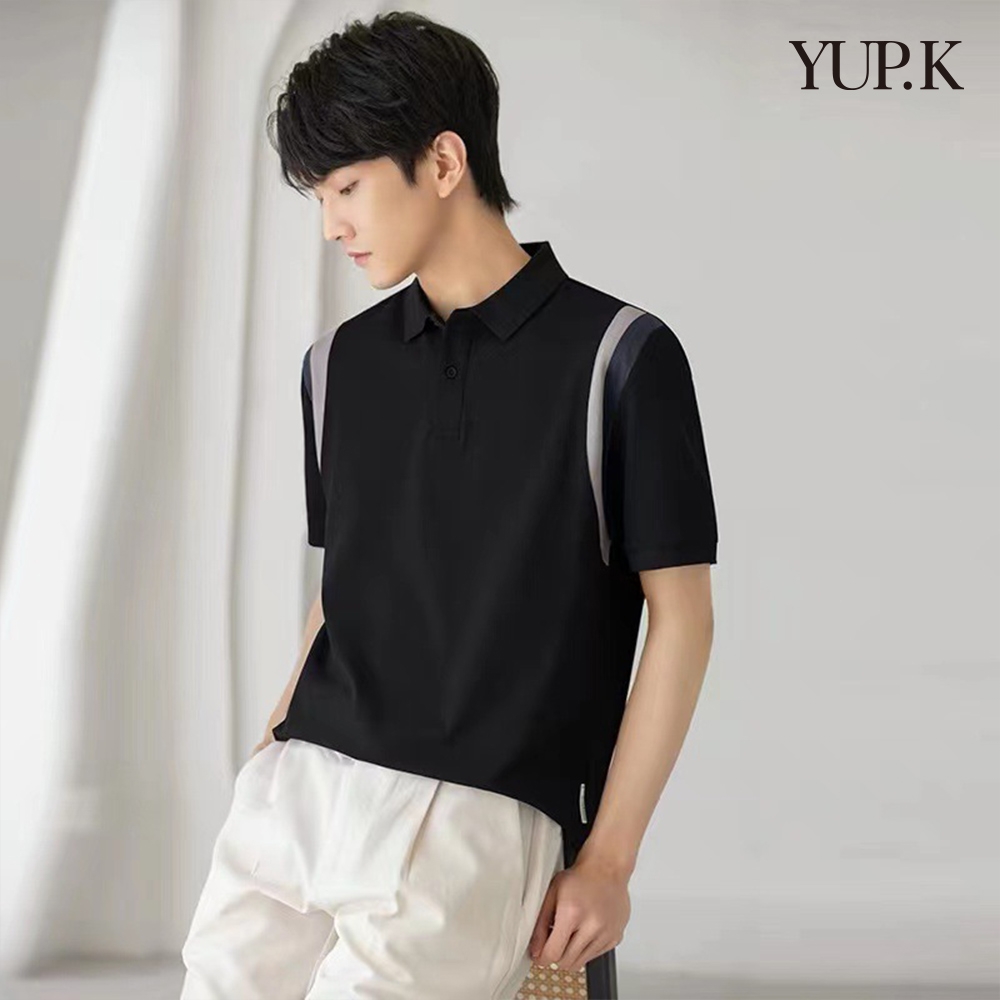YUP.K 拼接設計感質感POLO衫(KDTY-A06) (黑色)