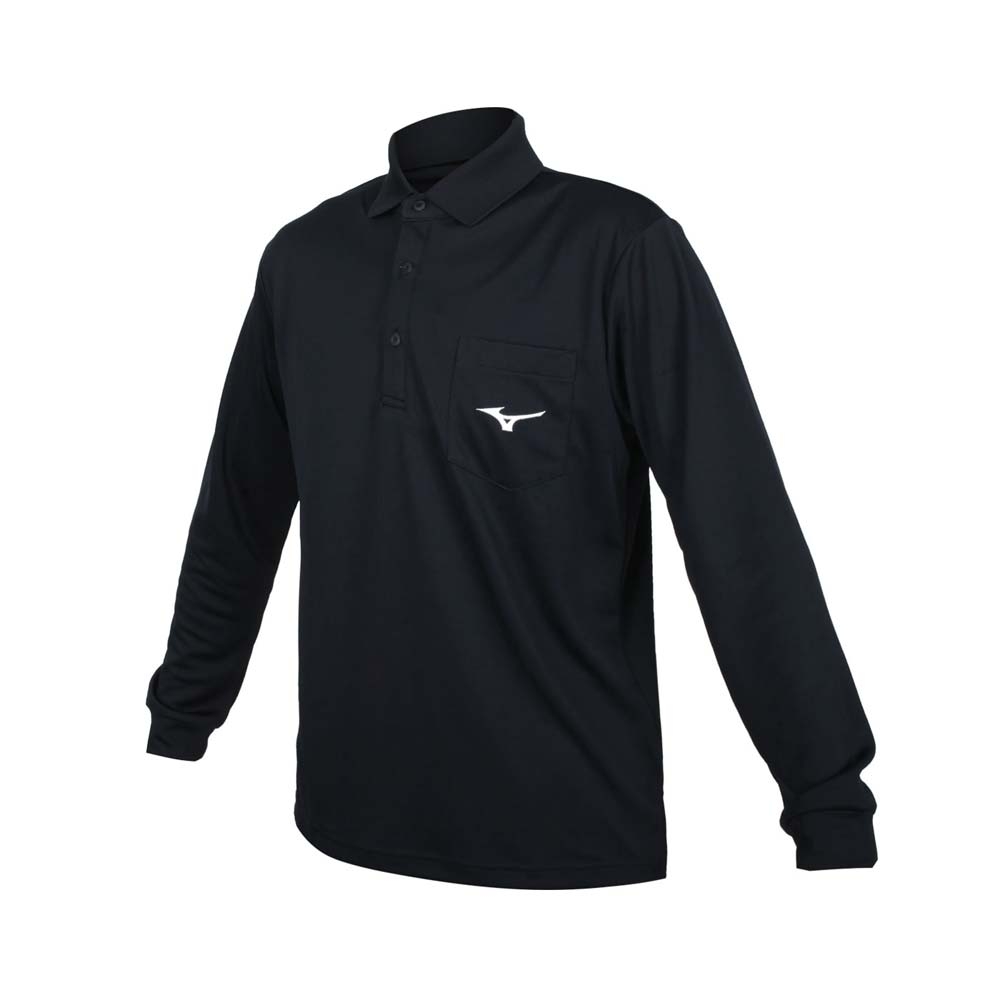 MIZUNO 男長袖POLO衫-台灣製 吸濕排汗 抗UV 咖啡紗 美津濃 32TA154309 黑白