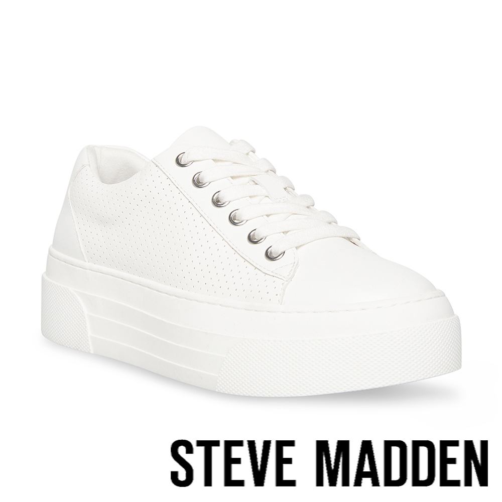 STEVE MADDEN-STUDIO 拼接厚底綁帶小白鞋-白色