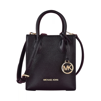 mk michael kors mercer金字logo牛皮釦式手提斜背包(小/黑)