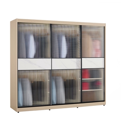 文創集 維爾7尺鋁框玻璃岩板衣櫃(吊衣桿x5＋內多分層格)-211x60x196cm免組