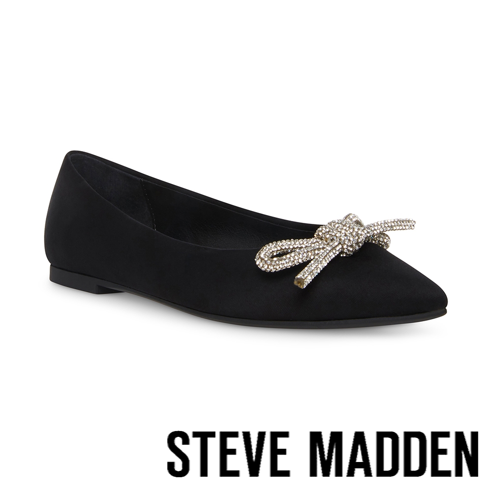 STEVE MADDEN-ELINA 鑽面蝴蝶結尖頭平底鞋-絨黑色