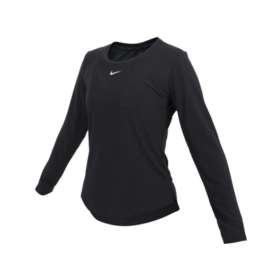 NIKE 女圓領長袖T恤-DRI-FIT 慢跑 路跑 訓練 上衣 DD0621-010 黑銀