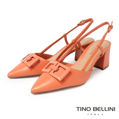 Tino Bellini 正方形飾扣真皮後繫帶高跟鞋FS2T008(粉橘)