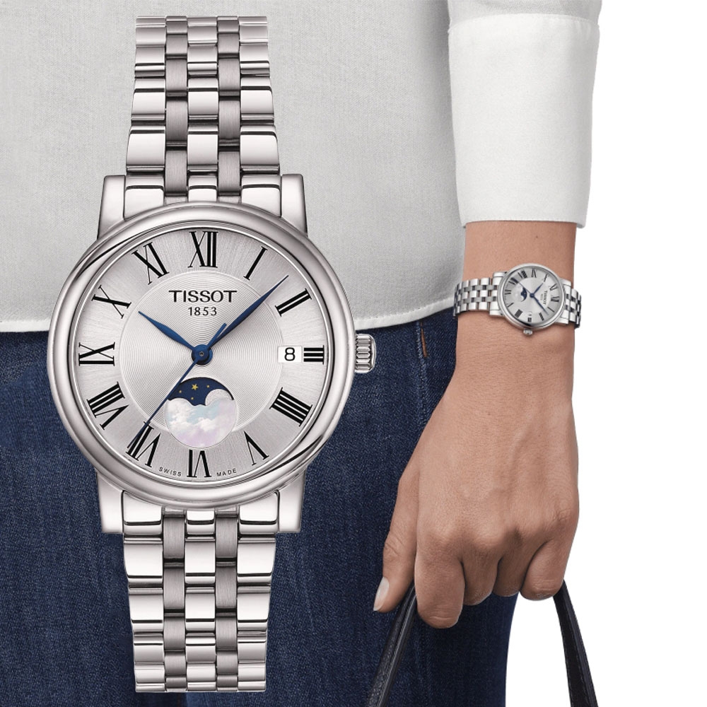 Tissot天梭官方授權carson系列簡約月相女性腕錶32mm T T Classic 男表系列 Yahoo奇摩購物中心