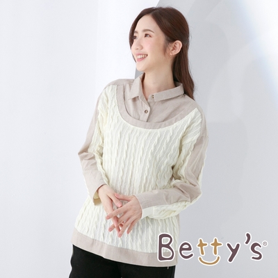 betty’s貝蒂思 針織拼接襯衫領造型上衣(白色)